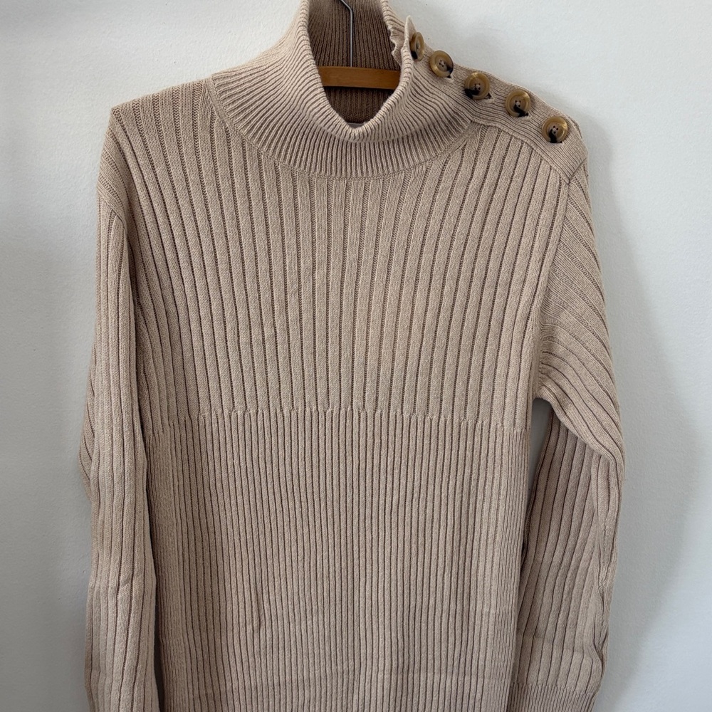 See By Chloé Neutral Beige Ribbed Long Sleeve Knit Dress